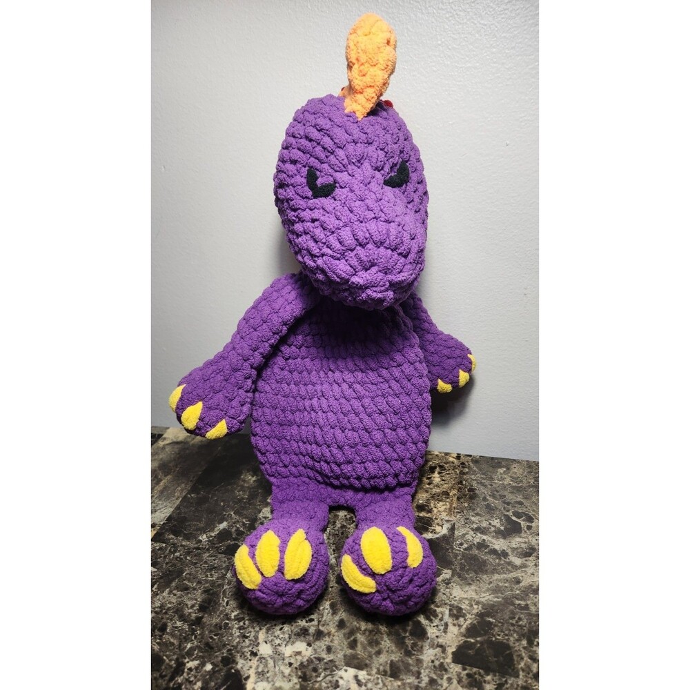 Handmade Crochet Purple Dinosaur Lovey Soft Stuffed Animal T Rex